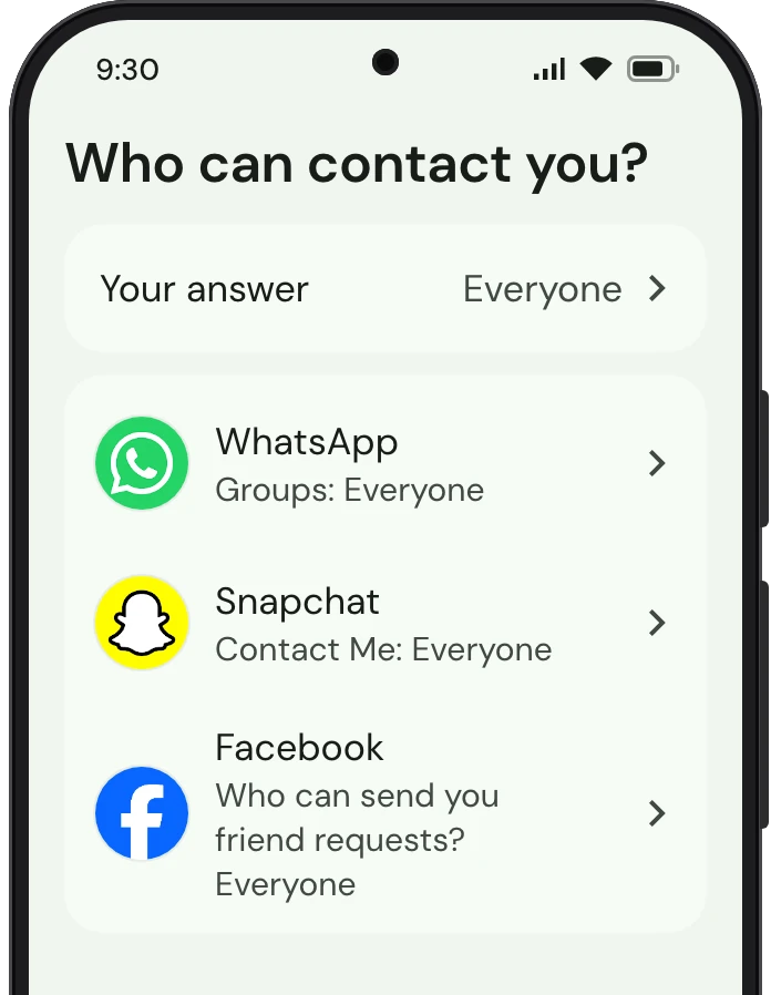 TrueTo on a phone, showing Being contacted: each setting as you want it.