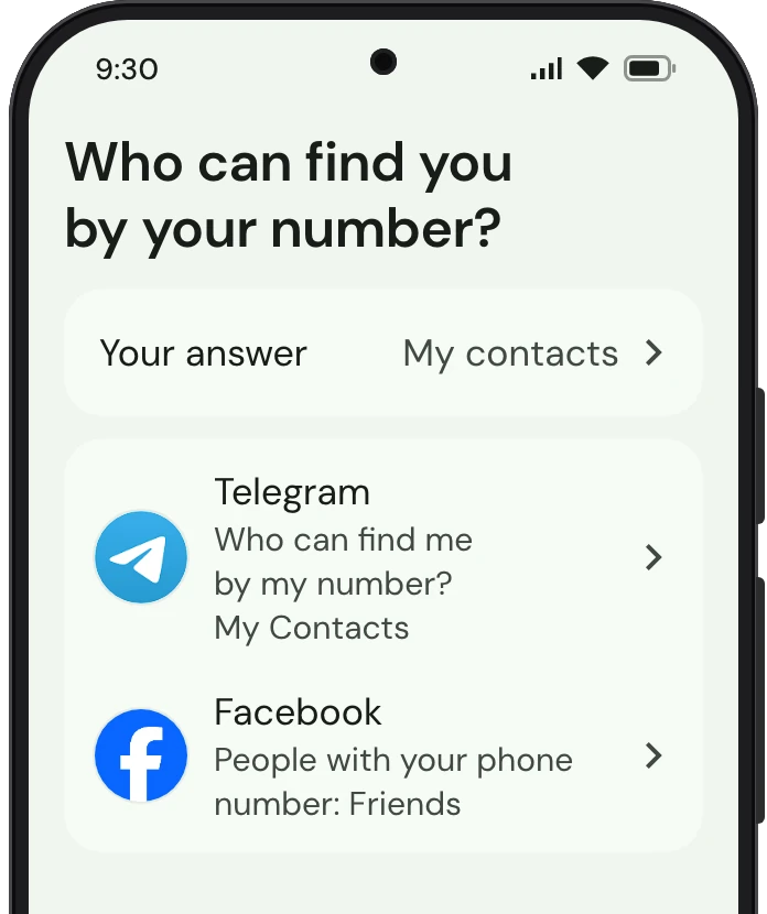 TrueTo on a phone, showing Being found: each setting as you want it.