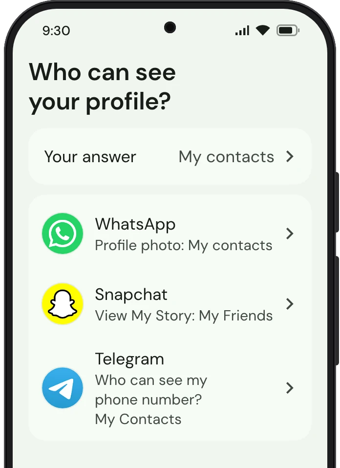 TrueTo on a phone, showing Your profile: each setting as you want it.