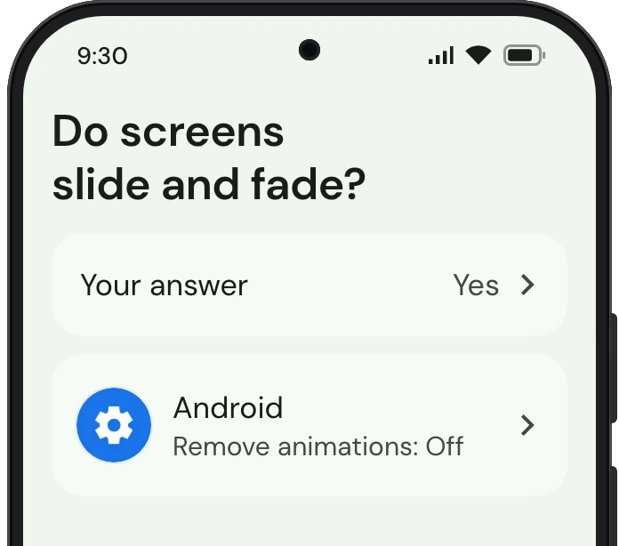 TrueTo on a phone, showing Animations set for Bright.