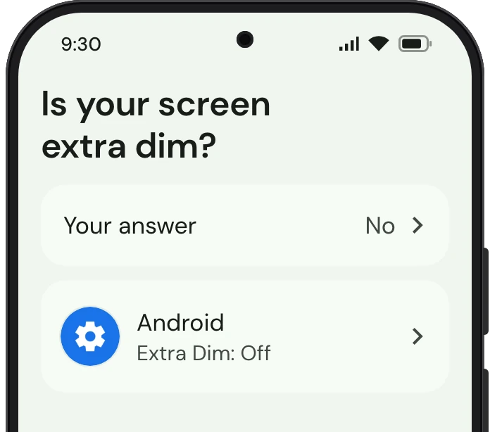 TrueTo on a phone, showing Extra Dim set for Bright.