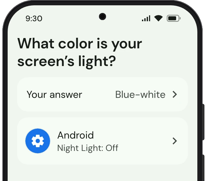 TrueTo on a phone, showing Night Light set for Bright.