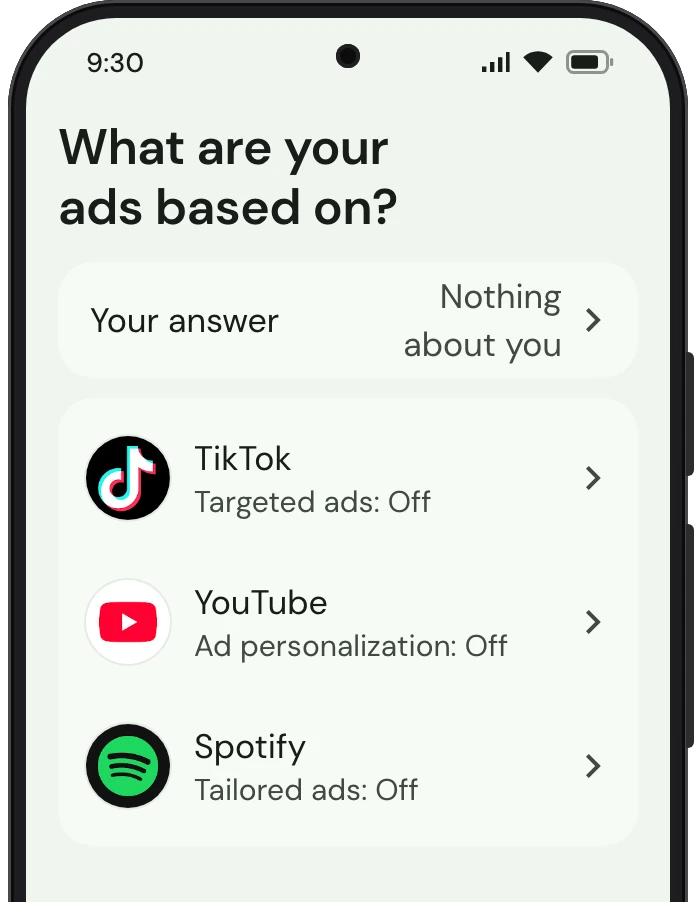 TrueTo on a phone, showing Data: each setting as you want it.