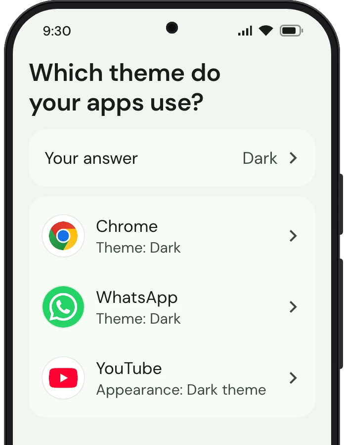 TrueTo on a phone, showing Eyes: each setting as you want it.