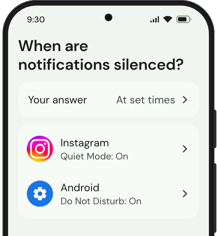 TrueTo on a phone, showing Notifications: each setting as you want it.