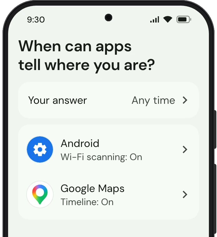 TrueTo on a phone, showing Location: each setting as you want it.