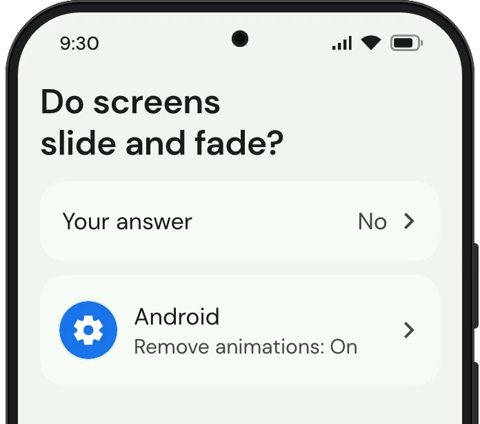 TrueTo on a phone, showing Animations set for Dim.