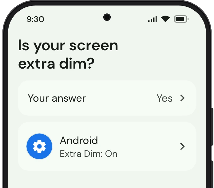 TrueTo on a phone, showing Extra Dim set for Dim.