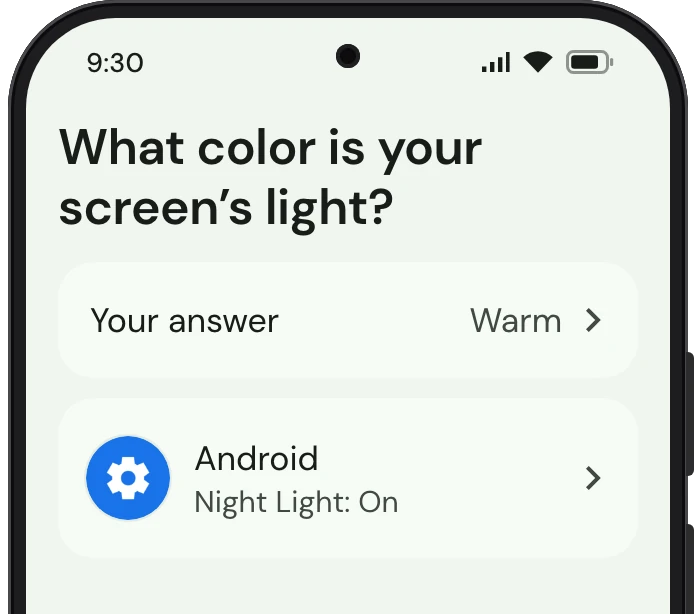 TrueTo on a phone, showing Night Light set for Dim.