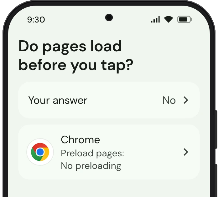 TrueTo on a phone, showing Preloading set for Discreet.