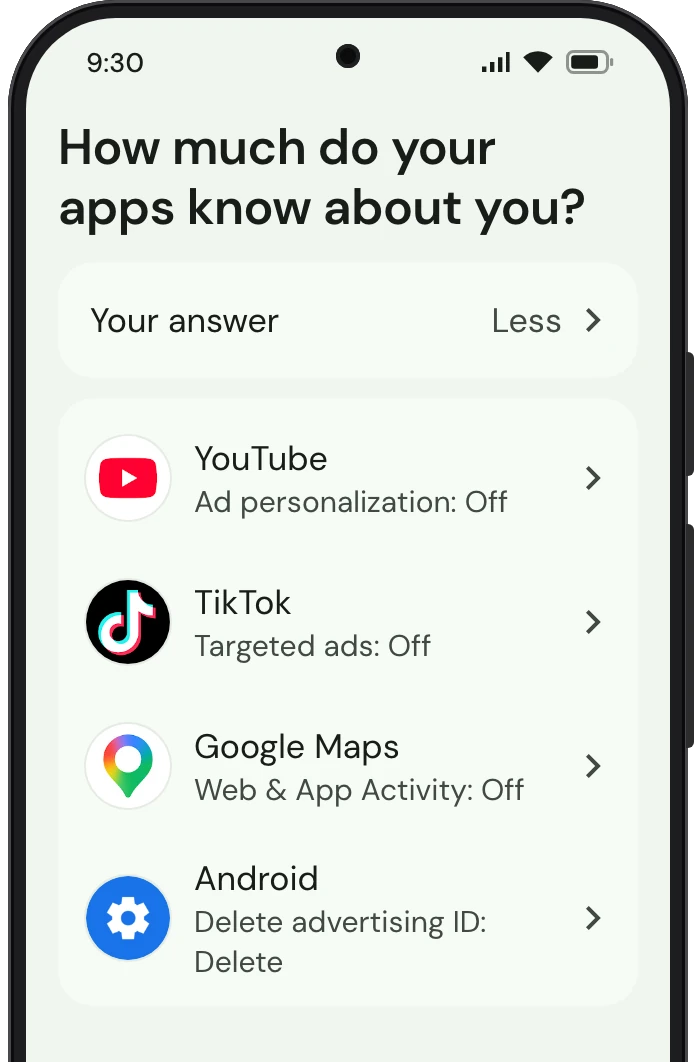 TrueTo on a phone, showing what it sets for Discreet.