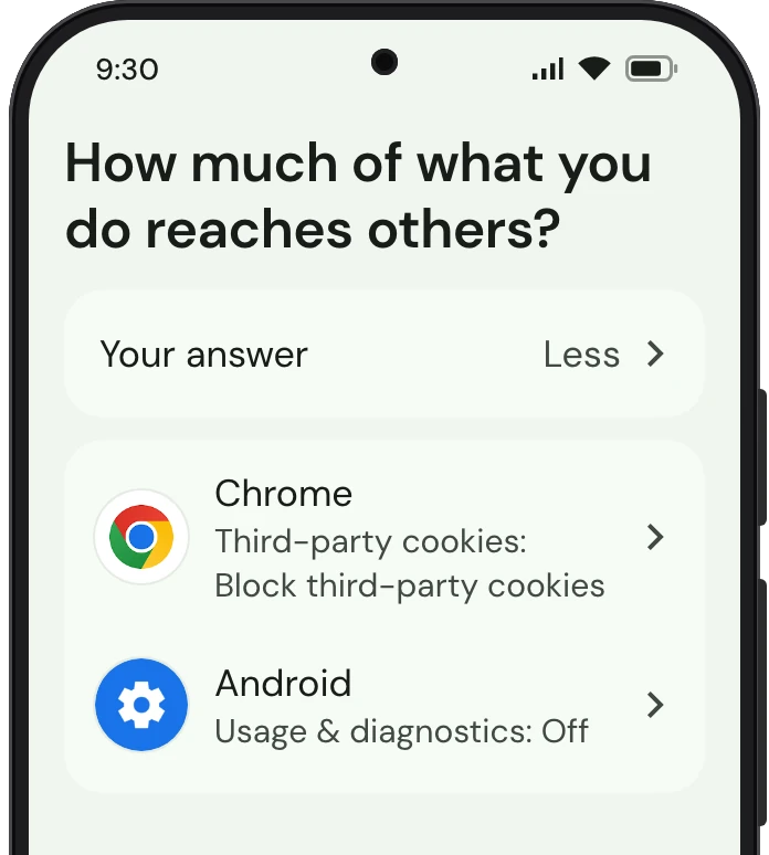 TrueTo on a phone, showing what it sets for Discreet.