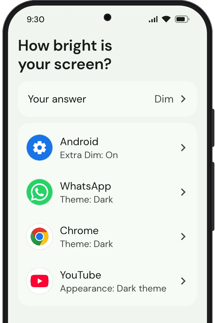 TrueTo on a phone, showing Brightness and color: each setting as you want it.