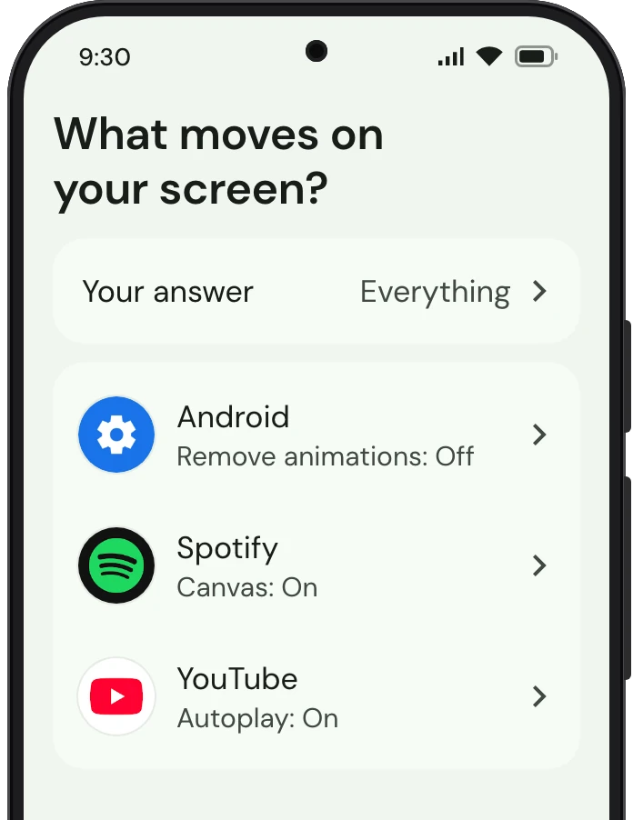 TrueTo on a phone, showing Motion: each setting as you want it.