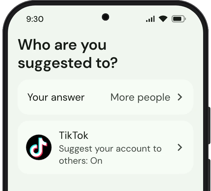 TrueTo on a phone, showing Account suggestions set for Influencer.