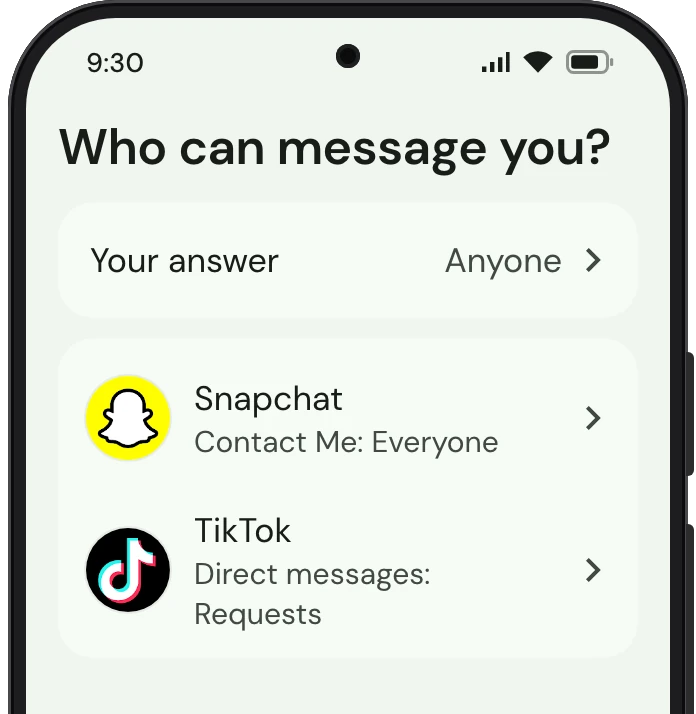 TrueTo on a phone, showing Direct messages set for Influencer.