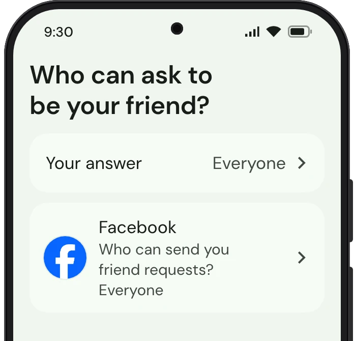 TrueTo on a phone, showing Friend requests set for Influencer.