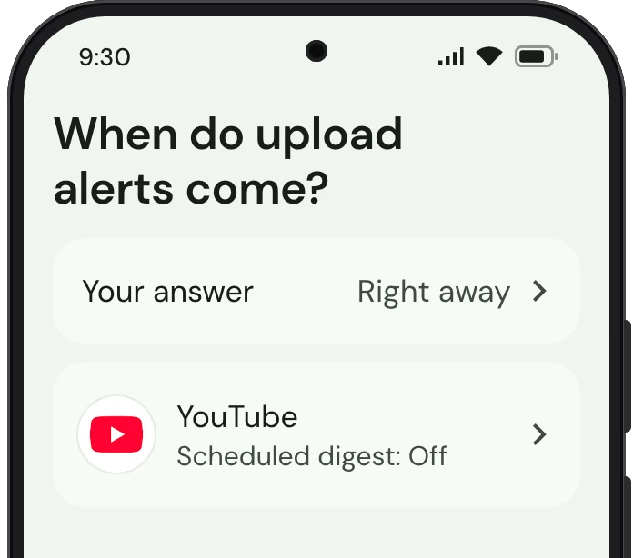 TrueTo on a phone, showing Scheduled digest as this page sets it.