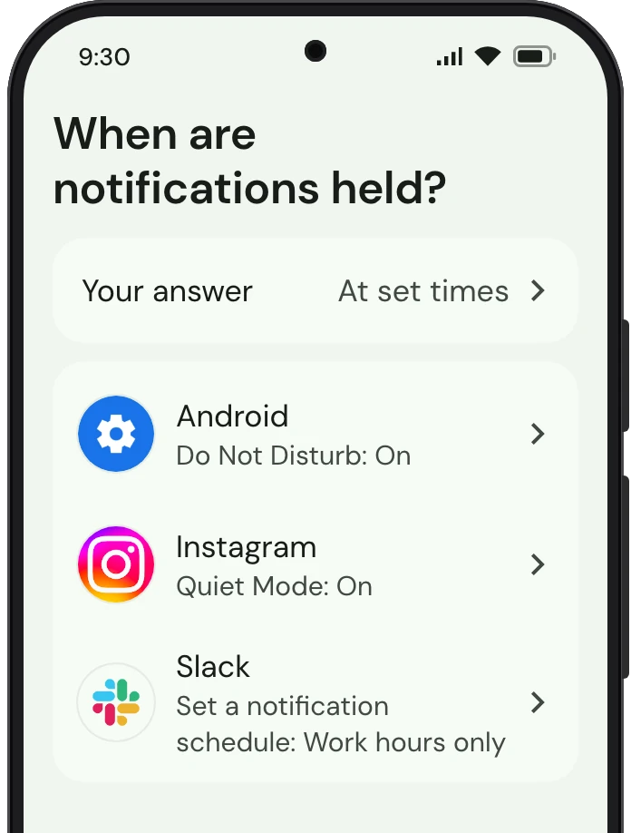 TrueTo on a phone, showing Schedules: each setting as you want it.