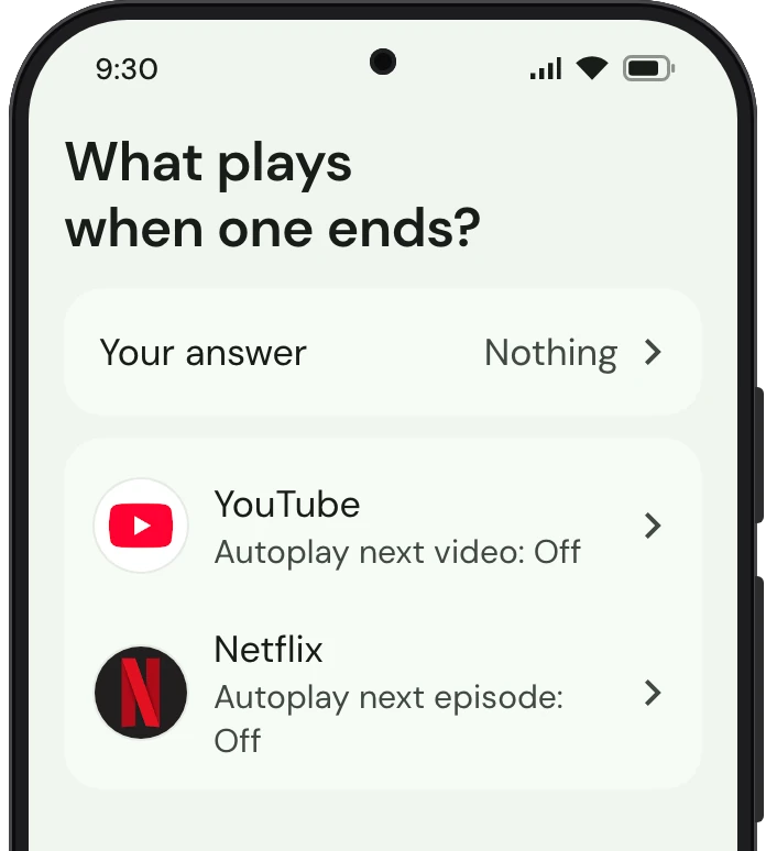 TrueTo on a phone, showing Next video set for Paused.