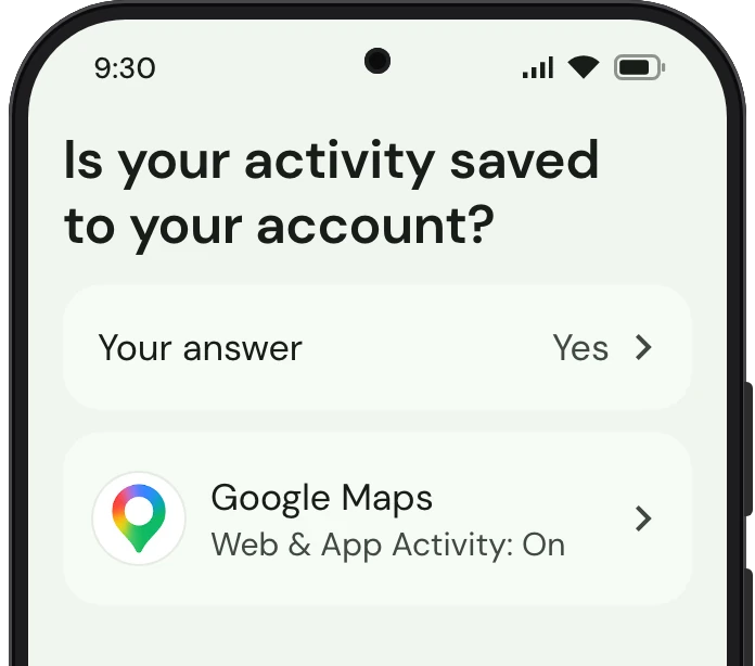 TrueTo on a phone, showing Web and app activity set for Personalized.