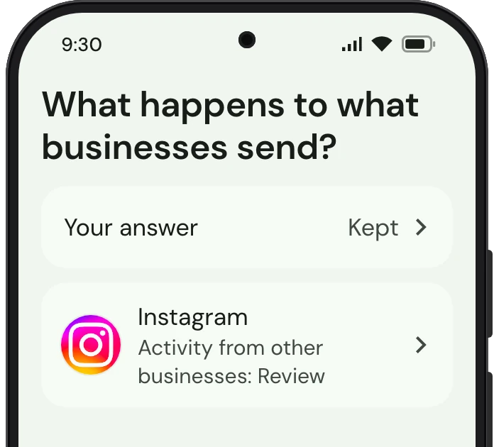 TrueTo on a phone, showing What businesses send set for Personalized.