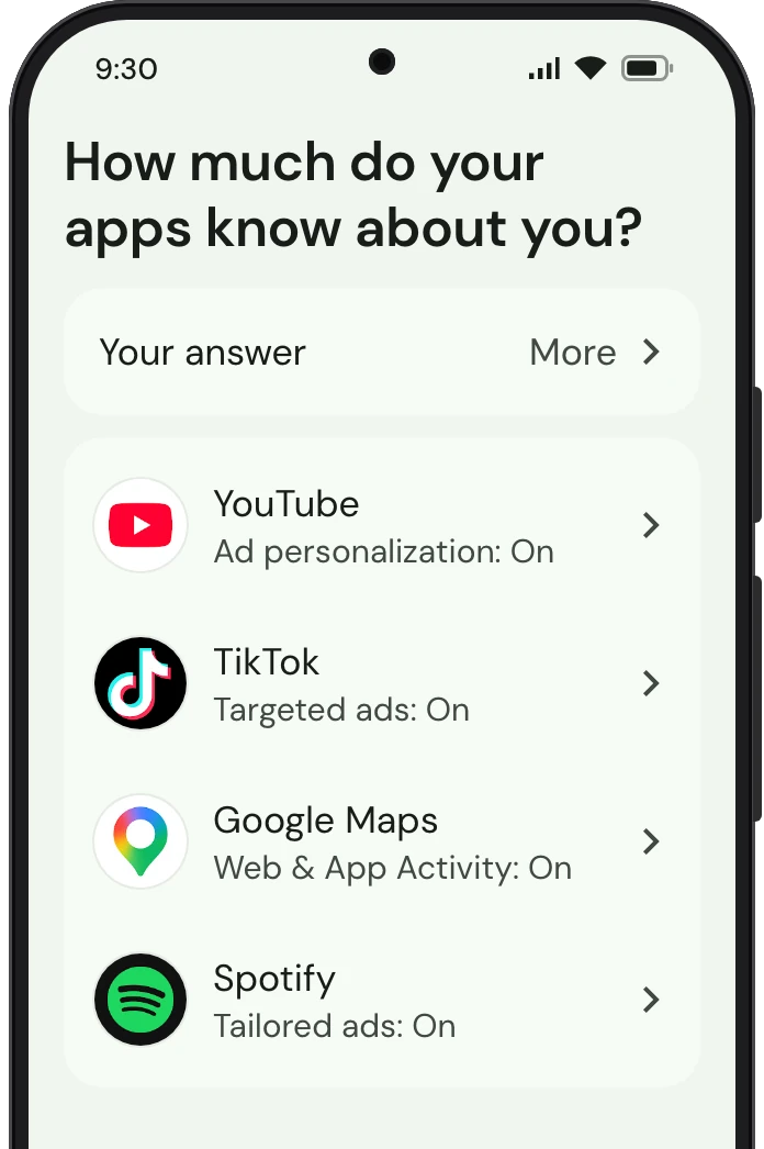 TrueTo on a phone, showing what it sets for Personalized.