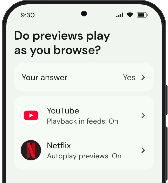 TrueTo on a phone, showing Previews set for Playing.