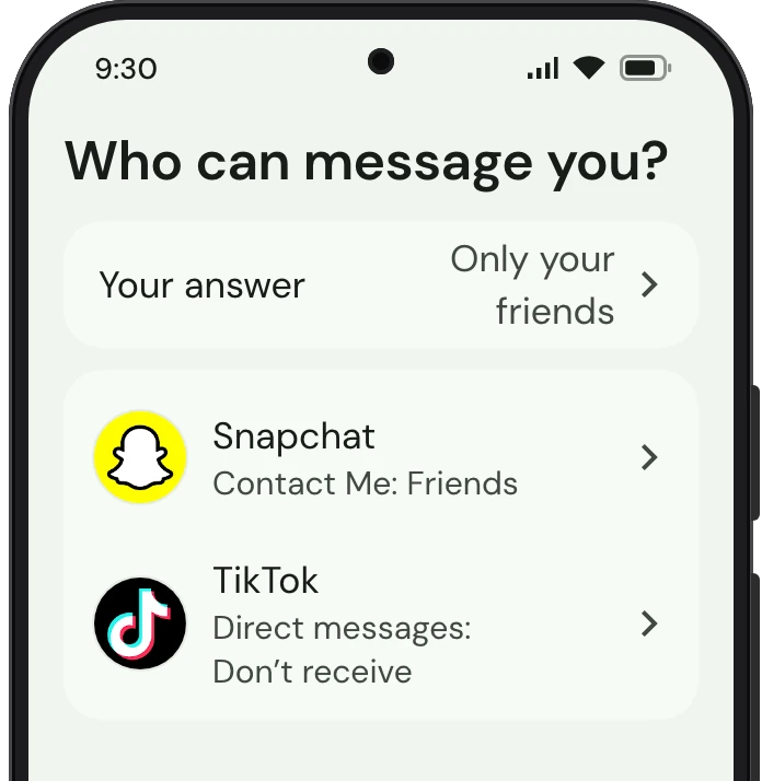 TrueTo on a phone, showing Direct messages set for Privacy.