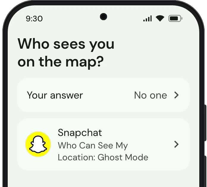 TrueTo on a phone, showing Location set for Privacy.